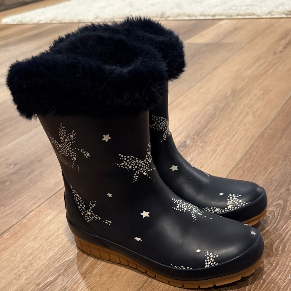 Joules Navy star Patterned Fur-Lined Boots